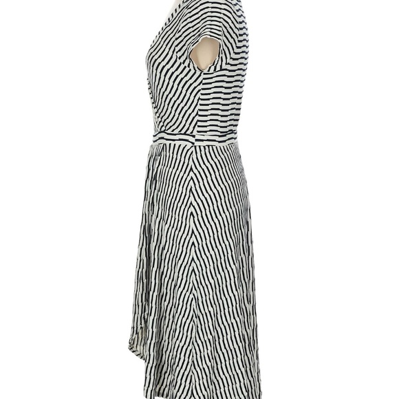 Anthropologie Black and White Wrap Midi Dress with Flutter Sleeves - Picture 5 of 8